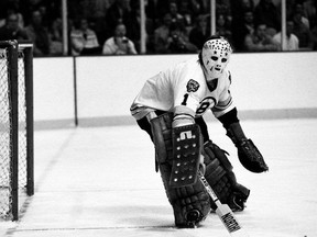 Goaltender Gilles Gilbert played seven seasons for the Boston Bruins following a junior career that included 36 games with the London Knights in 1968-69. (Photo by Steve Babineau/NHLI via Getty Images)