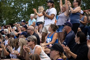 People cheer for Team Fort McMurray as they face Team Alberta at the 2023 18U National Baseball Championships at Ross Hennigar Park on Sunday, August 20, 2023. Vincent McDermott/Fort McMurray Today/Postmedia Network