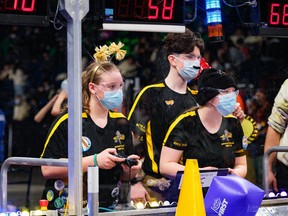 Meet three students on the Manitoulin Metals Robot 6865 drive team, from the left: Alexis McVey, Xavi Mara and Nevaeh Harper of Manitoulin Secondary School