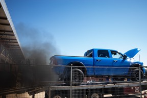 A truck runs on a dynamometer at the Acden Show and Shine in Fort McMurray on August 13, 2023. Vincent McDermott/Fort McMurray Today/Postmedia Network