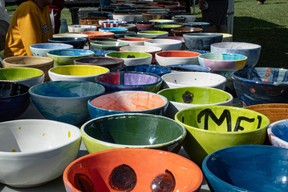 Bowls made by the Fort McMurray Potter’s Guild and Color Me Mine at the Empty Bowls Festival at Fort McMurray Heritage Village on August 20, 2023. The annual fundraiser benefits the Wood Buffalo Food Bank. Vincent McDermott/Fort McMurray Today/Postmedia Network