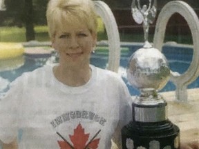 Sharon Jasper with World Broomball Trophy in 2008