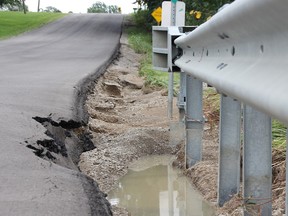 Road damage pictured on Zion Line in Warwick Township after flooding Aug.  23, 2023.