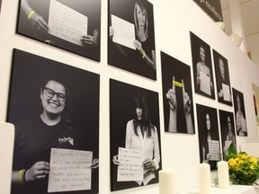 The Give Hope a Voice installation, featuring photos by Tiny Islands Photography's Kirsten Mouland, pictured in 2019 at Artopia. The installation is going on display Sept. 3-10 in Lambton Mall for World Suicide Prevention Day, and features photos of people impacted by suicide and messages of hope. (Tyler Kula/Sarnia Observer)