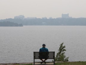 Smoke was visible in Greater Sudbury, Ont. on Tuesday August 15, 2023, because of drifting smoke from fires in Quebec