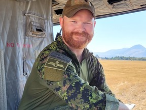 Warrant Officer Reid Bellamy, a graduate of St. Mary’s High School in Owen Sound, is currently serving Canada and Canadians in Kamloops as part of Operation LENTUS in support of the BC Wildfire Service. Photo supplied