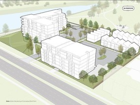 City hall is eyeing a parcel of municipally owned land at 1364-1408 Hyde Park Rd., near South Carriage Road, for residential development, including affordable units.  Officials are looking to rezone the vacant property so it is shovel-ready for a residential development of similar scale and density.  (Siv-Ik Planning and Design Inc.)