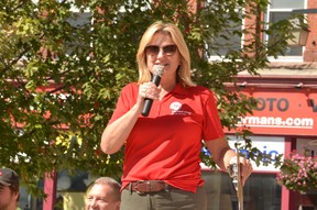United Way Perth-Huron Stratford and area community development manager Elizabeth Cooper speaks at Friday's campaign launch event in Stratford's Market Square.