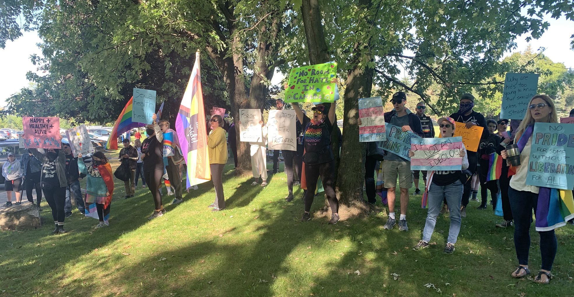 Opposing sides on gender identity education rally in Mohawk Park
