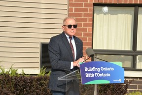 Stratford Mayor Martin Ritsma speaks about the importance of building housing for all during a press conference at the city's Britannia Street Affordable Housing project Friday morning.  (Galen Simmons/The Beacon Herald)