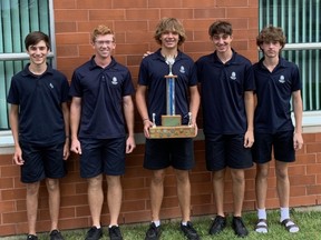 Assumption College recently captured the Athletic Association of Brant, Haldimand and Norfolk boys golf championship. Members of the team include (left to right) Morgan Pelts, Erik Elliott, Ty Tischler, Aiden Kral and Adam Bednarz. Submitted