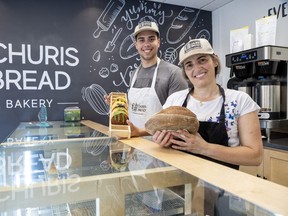 Kathy Silva and her son Arthur at Churis Bread artisanal bakery in London on Tuesday September 5, 2023. (Derek Ruttan/The London Free Press)