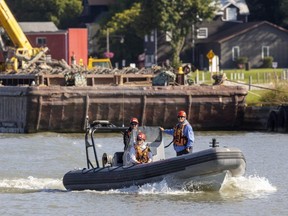 The Central Elgin RIB (rigid inflatable boat) heads out of Port Stanley to help with the search for a person missing after swimming off a boat in Lake Erie Thursday afternoon. Photograph taken on Friday September 1, 2023. (Mike Hensen/The London Free Press)