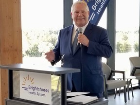Ontario Premier Doug Ford gave remarks at the ribbon-cutting for the new Markdale hospital Thursday, Sept. 14, 2023 in Markdale, Ont. The building won't open to the public until Sunday, Sept. 24. (Scott Dunn/The Sun Times/Postmedia Network)