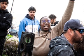 Kg Bankjoko protests against the 1 Million March 4 Children outside the Jubilee Centre on September 20, 2023. Vincent McDermott/Fort McMurray Today/Postmedia Network