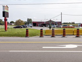 Concrete barrier blocks driveway to farm market