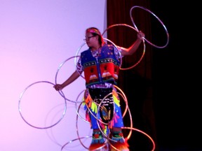 Theland Kicknosway performed a hoop dance at the initial First Peoples Festival held in 2017. The festival has grown since then and is now an annual event honouring the First Peoples throughout Turtle Island.