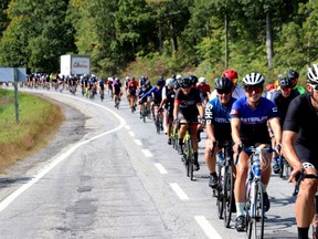 This year, about 24 motorcycles and 130 standard bicycles joined the runners coming from west of Gananoque on the leg to Brockville, many planning to complete the distance to Ottawa. Lorraine Payette/for Postmedia Network