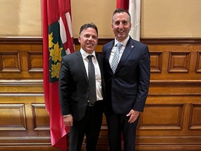 MPP Anthony Leardi (PC — Essex), left, has been named the Ford government's deputy house whip, while Trevor Jones (PC — Chatham-Kent—Leamington) has been appointed deputy government house leader at Queen's Park.