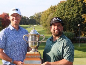Brantford Golf and Country Club members Traynor Turkiewicz (left) and Daniel DiFrancesco recently captured the 2023 Ontario Men's Better Ball Championship. Photo courtesy GAO