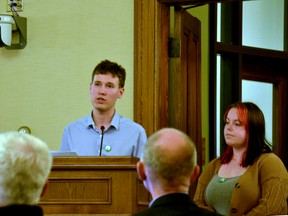 Nathan Bean and Jocelyn Williams, members of Stratford District Secondary School's Eco Club, urged Stratford councillors to adopt the corporate energy and emissions plan for the city presented for consideration at a committee meeting Tuesday night.
