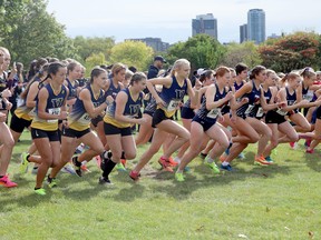 Laurentian women's cross-country runners hit the course at the 2023 McMaster Bayfront Open.