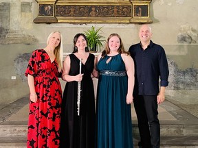 Maghan McPhee, soprano, from left, Katie Kirkpatrick, flute, Briana Sutherland, soprano, and Carl Philippe Gionet, piano