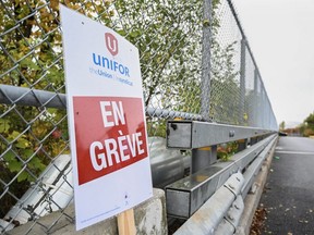 UNIFOR union "On Strike" sign