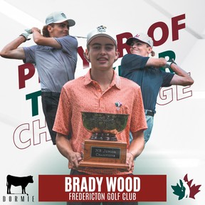 Brady Wood of the Fredericton Golf Club was named the 2023 junior boys player of the year