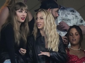 Taylor Swift and Brittany Mahomes watch play between the New York Jets and the Kansas City Chiefs during Sunday Night Football.