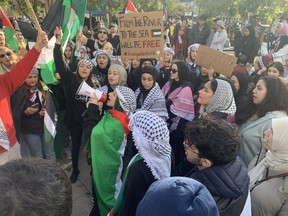 Hundreds rallied in Victoria Park in support of Palestine after Hamas attacked Israel and the latter declared war in retaliation. Photo taken in London on Monday Oct. 9, 2023. Brian Williams/The London Free Press