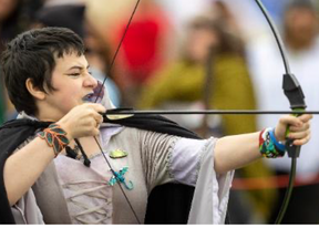 Neve Elliott, 14, of Hamilton tries her hand at archery at the Oxford Renaissance Festival at the Dorchester Fairgrounds east of London on Saturday Oct. 14, 2023. The three-day event ran all weekend. Mike Hensen/The London Free Press