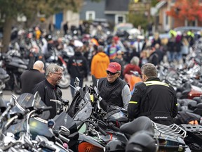 Bikers chat on Park St. in Port Dover