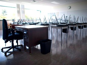 A file photo of an empty Ontario classroom.