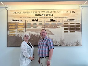 Lynn Gaydosh, site manager, Peace River and Grimshaw/Berwyn, and Will Petluk, board chair of the Peace River and District Health Foundation. The Foundation is looking for community members to join their Board of Directors.