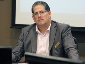 Board chair Jarrod Stearns listens during a Kingston Police Services Board meeting in Kingston, in October 2023.