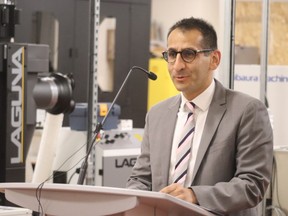 Medhi Sheikhzadeh, senior vice-president of research and innovation at Lambton College, speaks at the Canadian Extrusion Research Lab the college officially opened recently at the Western Sarnia-Lambton Research Park