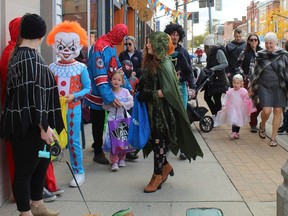 Costumed children and some adults too descend on downtown Simcoe Saturday, Oct. 28 for the annual Treats in the Street event. Whether or not kids wear their Halloween costumes to class on Tuesday will depend on their specific school if you live in the Haldimand, Norfolk and Brant area.