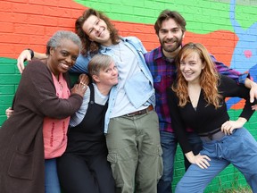 The cast of The Curious Incident of the Dog in the Night-Time includes Marcia Johnson, left, Deborah Drakeford, Colton Gobbo, Adriano Reis and Katie Wise.
