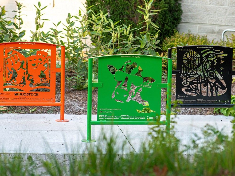 Colourful public art project brings new bike racks to Woodstock