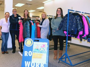 Rotary Club members and volunteers (l-r) Jennifer Erdmann, Carol Zemp, Kathy Johnson, Terri Dixon and Lacey Trudzik gave out coats and winter gear at the 2022 Koats for Kids at Midtown Mall. The program will run again this year in Whitecourt.
