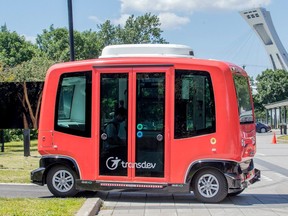 MONTREAL: A self-driving shuttle leaves Marché Maisonneuve for the Olympic Stadium in a demonstration of the autonomous vehicle pilot project in 2019.
