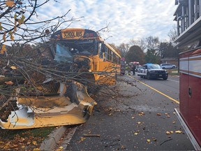 Stratford police responded to a crash on John Street South involving a school bus with 12 students on board Thursday morning.
