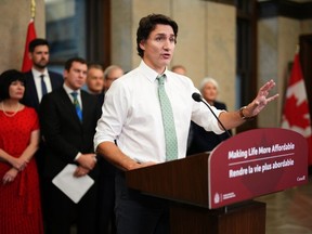 At an Oct. 26 news conference, Prime Minister Justin Trudeau announces that the government will double the carbon price rebate for rural Canadians beginning next April.