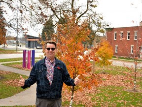 Bruce Whitaker, founder and developer of the Stratford All-Wheels Park, is looking to raise $110,000 for the purchase of equipment and installation of an accessible outdoor gym as the next phase of development for the skatepark at the corner of Downie Street and Shakespeare Street in Stratford.  Pictured, Whitaker stands in front of the planned location of the gym at the northwest corner of Shakespeare Park.