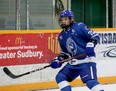 Greater Sudbury Cubs forward Nolan Newton takes part in OHL action again the French River Rapids at Gerry McCrory Countryside Sports Complex in Sudbury, Ontario on Thursday, October 26, 2023.
