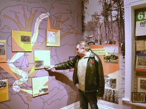Longtime Stratford Perth Museum tour guide Mark Yakabuski reads through the actions of the Perth Regiment as local soldiers fought to liberate the Netherlands in 1945 at the end of the Second World War.