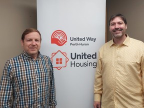 Mitchell Rhodes (left), Director of United Housing -- the United Way Perth-Huron's new affordable-housing corporation -- and United Way Perth-Huron executive director Ryan Erb officially announced the housing corporation's launch this week with the hope that the community will support its efforts to develop new affordable housing in the region and work with local partners to enable the creation of even more local affordable housing.