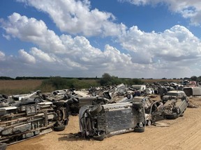 Cars are left abandoned after people fled the terror attacks by Hamas on Oct. 7, 2023, while other people were killed in their vehicles.