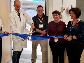 Dr. Christian Baldauf cuts the ribbon, marking the beginning of scanning for Brightshores Health System's second MRI machine in Owen Sound, Ont. on Thursday, Nov. 9, 2023. (Scott Dunn/The Sun Times/Postmedia Network)